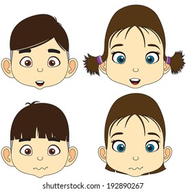 Cartoon Face Boy and girl vector illustration