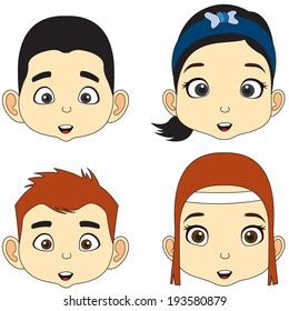 Cartoon Face Boy and girl vector illustration
