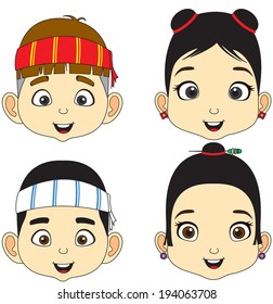 Cartoon Face Boy and girl vector illustration