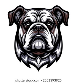 Cara de dibujos animados de un bulldog. Una Plantilla para el diseño de juegos, logotipo, ropa y recuerdos. Ilustración vectorial. Aislado en un fondo blanco. 