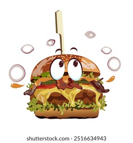 cartoon face burger vector illustration on a transparent background