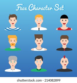 Cartoon Face Character set profile use for website or social network