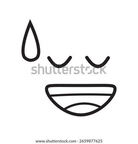 A cartoon face with closed eyes, open mouth showing teeth, and a drop, depicting relief or nervous laughter.
