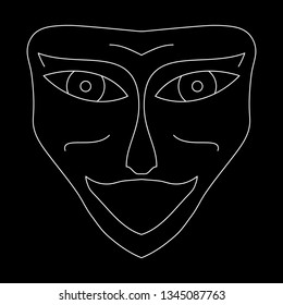 Cartoon face. Contour face drawing, sketch, graphic. Abstract face symbol, icon black background. 