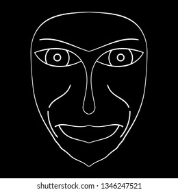 Cartoon face. Contour face drawing, sketch, graphic. Abstract face symbol, icon black background. 