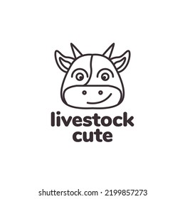 cartoon face cow cute logo design