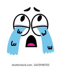 Cartoon face está chorando com grandes lágrimas caindo de seus olhos, expressando profunda tristeza e desespero, criando uma imagem relacionável de desespero emocional