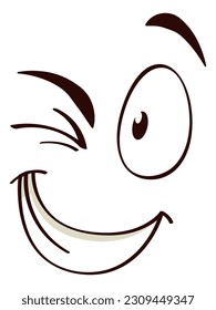 Cartoon face. Cute mascot emotion, wink gesture, funny smile, eyes and nose and mouth, funny character, emoji creator for vintage retro logos and branding. Vector isolated illustration
