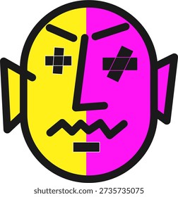 A cartoon face divided