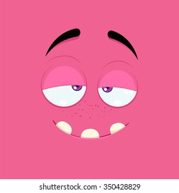 Caricatura con una expresión de ensueño en un fondo rosado.