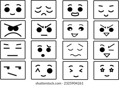 Cartoon Face emotion icon outline emoji (square face)