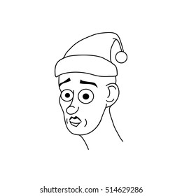 Cartoon face emotion man in Christmas hat