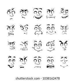  Cartoon face Emotion set. Various facial expressions in doodle style isolated on white. Vector illustration.