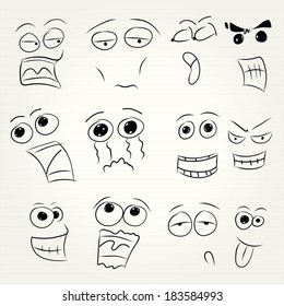 Cartoon face emotions doodles 