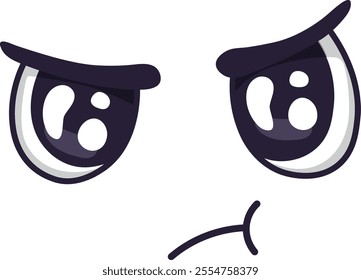 Cartoon face expressing annoyance, featuring sad, downturned eyes and a frowning mouth, conveying a feeling of displeasure and irritation, suitable for various design projects