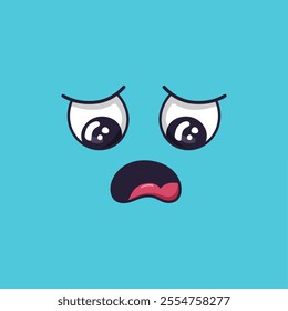 Cartoon face expressing disappointment and sadness, with eyes looking down and tongue sticking out, conveying a sense of frustration and dejection on a vibrant blue background