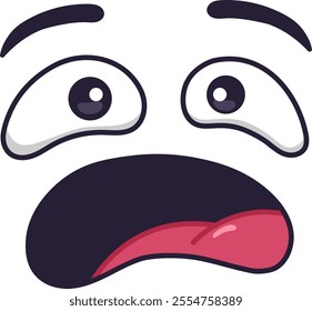 Cartoon face expressing disgust and surprise with wide open eyes, raised eyebrows, open mouth and tongue sticking out, creating a funny and expressive character