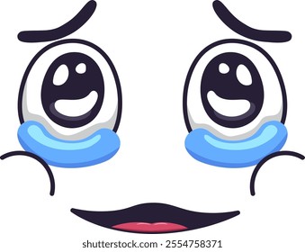 Cartoon face is expressing mixed emotions, crying tears of joy with smiling eyes and a happy mouth, creating a bittersweet and ironic expression