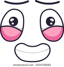 Cartoon face is expressing mixed emotions, combining a wide, smiling mouth with sad, teary eyes, creating a unique and intriguing facial expression