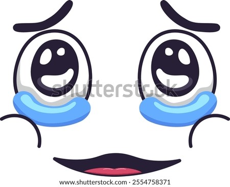 Cartoon face is expressing mixed emotions, crying tears of joy with smiling eyes and a happy mouth, creating a bittersweet and ironic expression