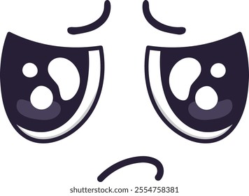 Cartoon face is expressing sadness and disappointment with crying eyes, glistening tears, and a downturned mouth, conveying a sense of sorrow, grief, or unhappiness