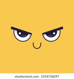 Cartoon face expressing skepticism with squinting eyes and a subtle smile, creating a playful representation of doubt and disbelief against a yellow background