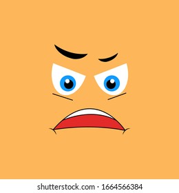 Cartoon face expression. Kawaii manga doodle character mouth and eyes, funny angry face emotion, comic avatar isolated on pastel background. Vector illustration