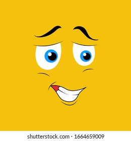 Cartoon face expression. Kawaii manga doodle character mouth and eyes, funny shy face emotion, comic avatar isolated on yellow background. Vector illustration