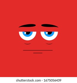 Cartoon face expression. Kawaii manga doodle character with mouth and eyes, funny ironic face emotion, comic avatar isolated on red background. Vector illustration