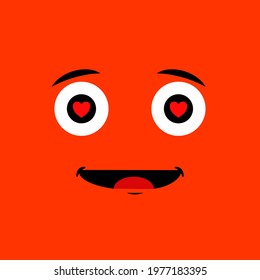 Cartoon face expression. Kawaii manga doodle character with mouth and eyes, love face emotion, comic avatar isolated on orange background. Emotion squared. Flat design.