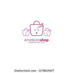 Cartoon face expression line icon. Emoticon or bag-shaped emoji illustration line icons. Smile icon line art isolated vector illustration on a white background. Suitable for online shop websites