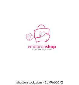 Cartoon face expression line icon. Emoticon or bag-shaped emoji illustration line icons. Smile icon line art isolated vector illustration on a white background. Suitable for online shop websites