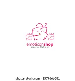 Cartoon face expression line icon. Emoticon or bag-shaped emoji illustration line icons. Smile icon line art isolated vector illustration on a white background. Suitable for online shop websites