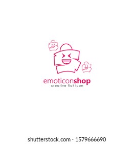 Cartoon face expression line icon. Emoticon or bag-shaped emoji illustration line icons. Smile icon line art isolated vector illustration on a white background. Suitable for online shop websites