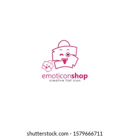 Cartoon face expression line icon. Emoticon or bag-shaped emoji illustration line icons. Smile icon line art isolated vector illustration on a white background. Suitable for online shop websites