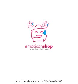 Cartoon face expression line icon. Emoticon or bag-shaped emoji illustration line icons. Smile icon line art isolated vector illustration on a white background. Suitable for online shop websites