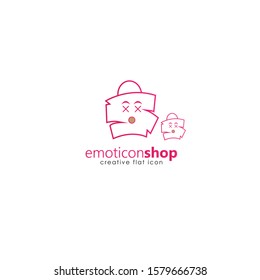 Cartoon face expression line icon. Emoticon or bag-shaped emoji illustration line icons. Smile icon line art isolated vector illustration on a white background. Suitable for online shop websites