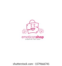 Cartoon face expression line icon. Emoticon or bag-shaped emoji illustration line icons. Smile icon line art isolated vector illustration on a white background. Suitable for online shop websites