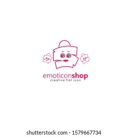 Cartoon face expression line icon. Emoticon or bag-shaped emoji illustration line icons. Smile icon line art isolated vector illustration on a white background. Suitable for online shop websites