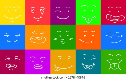 cartoon face expressions doodle characters mouth and eyes