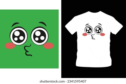 Cartoon face expressions. happy surprised faces, doodle characters mouth and eyes illustration cool shirt design editable template