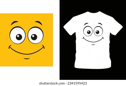 Cartoon face expressions. happy surprised faces, doodle characters mouth and eyes illustration cool shirt design editable template