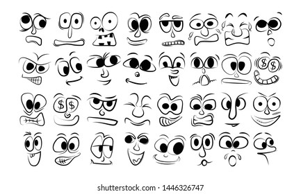 cartoon face expressions vector set