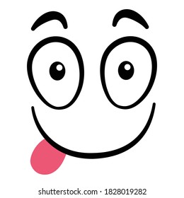 Cartoon face. Expressive eyes and mouth, smiling, crying and surprised character face expression. Caricature comic emotion or emoticon doodle. Isolated vector illustration icon