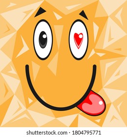 Cartoon face with eyes hearts and tongue vector illustration. eps 10