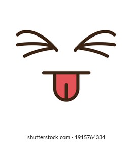 cartoon face with eyes and mouth closed and tongue out emoticon icon vector illustration design