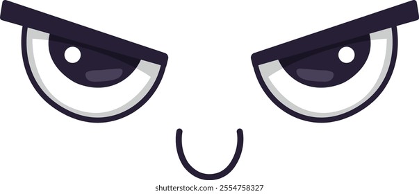 Cartoon face features narrowed eyes and a slight smile, conveying a passive aggressive expression, ideal for illustrating sarcasm, subtle anger, or mixed emotions