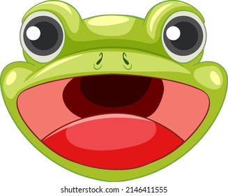 Cartoon face of green frog illustration