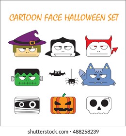 Cartoon face Halloween set. monsters
