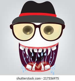 Cartoon face of hipster character
